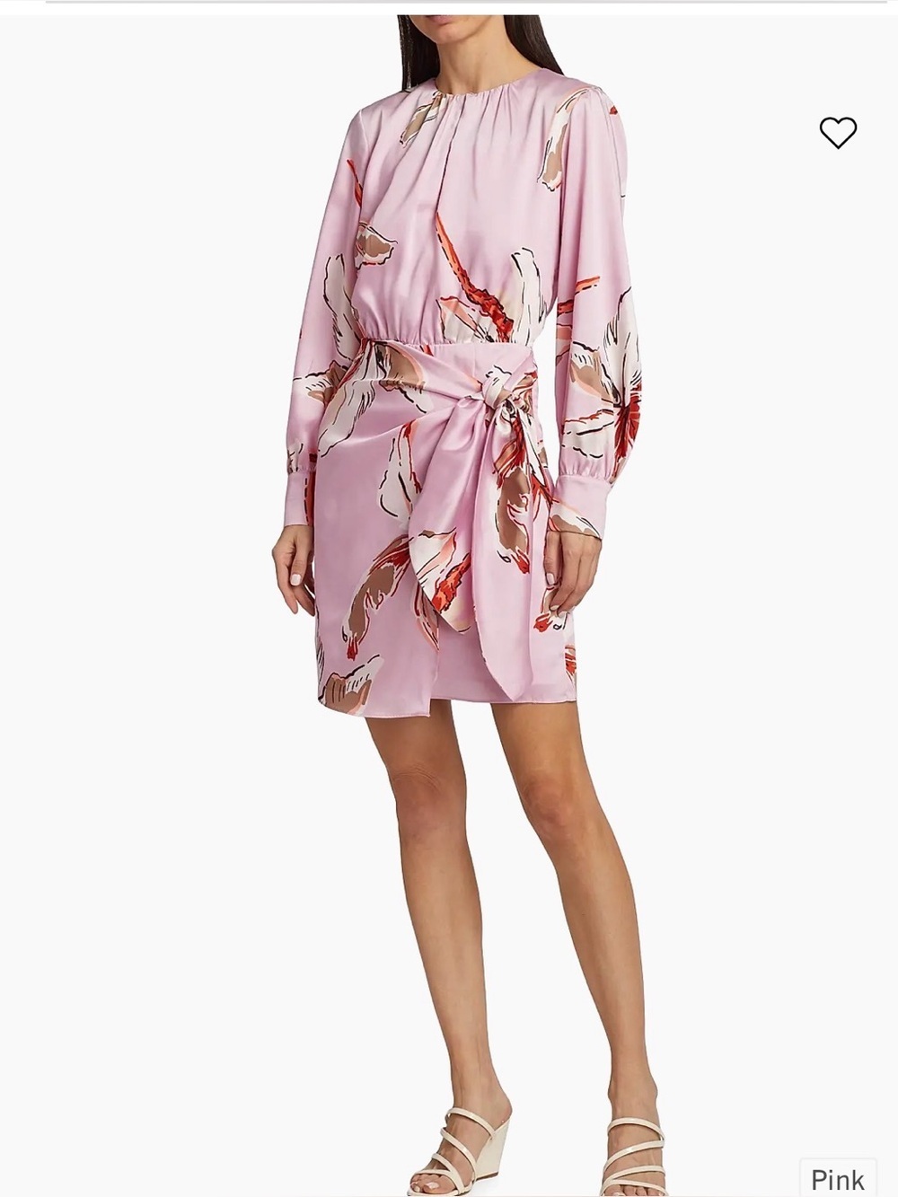 Marella Agre Floral Tie-Waist Minidress 10 Large pink satin long sleeve office